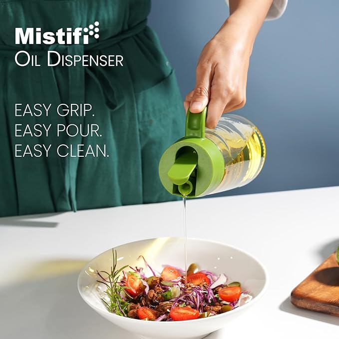 Premium Oil Sprayer & Oil Dispenser Set – Elegant Glass Olive Oil Spray Bottle with Drip-Free Pour Spout, Refillable Kitchen Oil Control Set forHealthy Cooking, Air Fryer, Salad, Grilling (Green set)