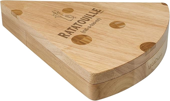 PICNIC TIME Disney Ratatouille Swiss Cheese Board and Knife Set, Wedge Shaped Charcuterie Serving Board with Hidden Tools and Laser Engraved Artwork, (Natural Wood)