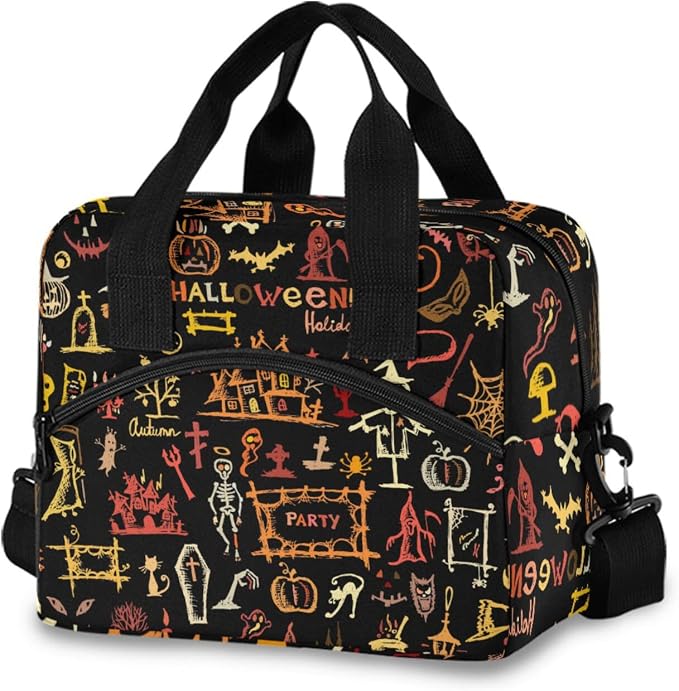 Halloween Insulated Lunch Bag Reusable Lunch Tote Bag Cooler Bag for Women Men Adult Lunch Box with Adjustable Shoulder Strap Leakproof Lunch Bag for Work School Picnic Camping