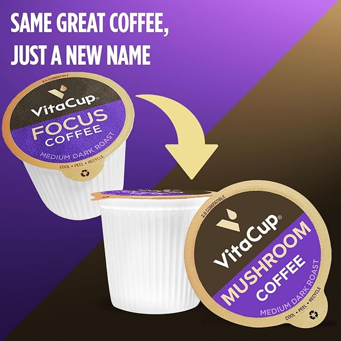 VitaCup Mushroom Coffee Pods, Boost Focus & Immunity w/Lions Mane, Chaga, B Vitamins, D3 for Memory & Clarity, Medium Roast, Single Serve Pod Compatible w/Keurig K-Cup Brewers,10 Ct