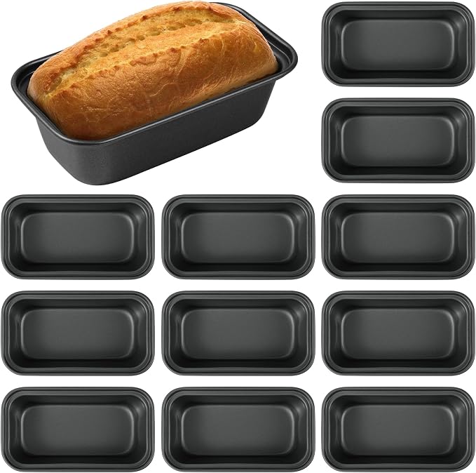 12PCS Mini Loaf Pans for Baking Bread, 6 X 3 X 2 in Nonstick Mini Bread Loaf Pans, Carbon Steel Small Bread Pans, Rectangle Small Banana Bread Tins for Baking Meatloaf, Brownies, Black