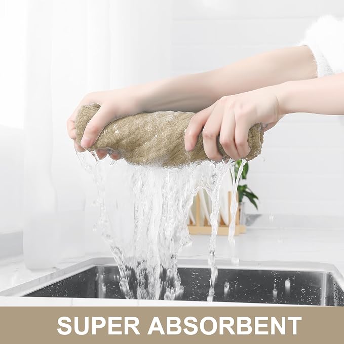 Homaxy Premium Cotton Kitchen Towels 16"x 28", Large Natural Ring Spun 390 GSM Dish Towels, Super Absorbent Terry Kitchen Hand Towels, Soft Tea Towels with Hanging Loop, Tan Check Design, 8 Pack