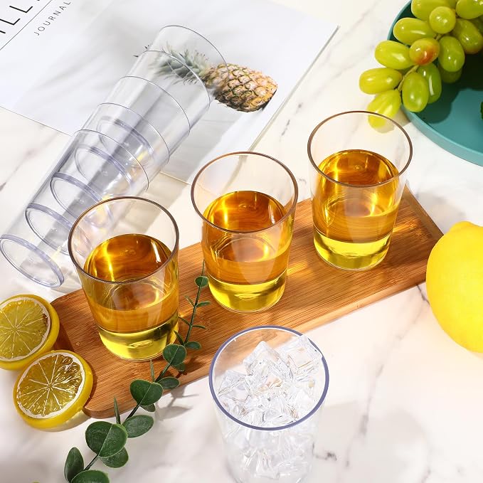 Meanplan 24 Pack Plastic Reusable Drinking Glasses Restaurant Grade 8 oz Plastic Cups Unbreakable Stackable Drink Tumblers Water Cup for Kitchen Cafe Wedding Birthday Party Supplies (Clear)
