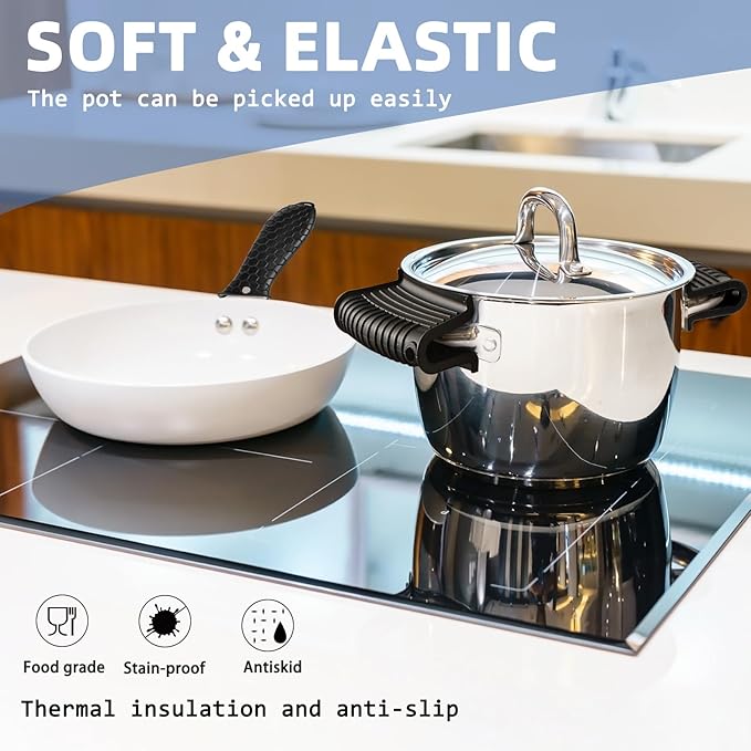 Honeydak 12 Pcs Silicone Trivet Mat and Silicone Hot Handle Holder Pack Multipurpose Non Slip Pot Holders Pot Handle Covers Heat Resistant for Kitchen Potholders Hot Dishes Jar Opener, Black