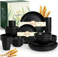 Wrova Wheat Straw Dinnerware Sets 40-Piece- Kitchen Plates and Bowls Sets for 8- Unbreakable Dishes Set Microwave Safe- Deep Dinner Plates/Cereal Bowls/Sauce Dishes/Drink Cups for RV,Apartment- Black