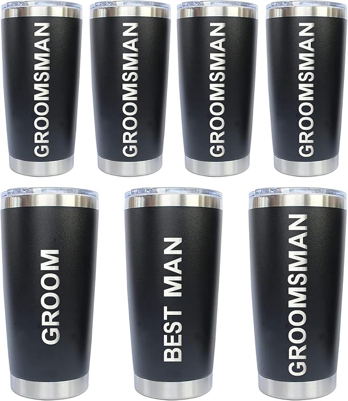 PartyGifts&beyond Groomsmen Gifts, 7Packs Bachelor Party Gifts Tumblers, Team Groom Cups 20 OZ Stainless Steel Tumbler with Lid and Straw for Wedding and Groomsman(Bold)