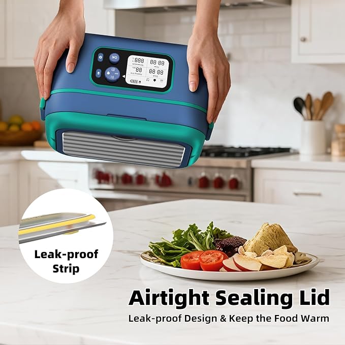Cordless Electric Heated Lunch Box for Adults, XL 6.3-Cups Rechargeable Battery Powered Smart Self Heating Lunchbox for Men Women, 100W Food Warmer for Trucks Driver Travel Office Worker