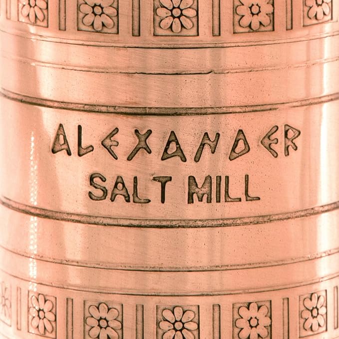 Alexander Home The Original Greek Salt Mill 8 Inch Tall | European Salt Mill Grinder with Crank Handle | Manual Salt Grinder | Salt Refillable - Copper