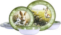 12-Piece Green Bunny Melamine Dinnerware Set，Garden Parties & Everyday Use | Lightweight Melamine Plate & Bowl Set for 4,Shatterproof Dishes Perfect for Family Gatherings & Stylish Dining Room Settings