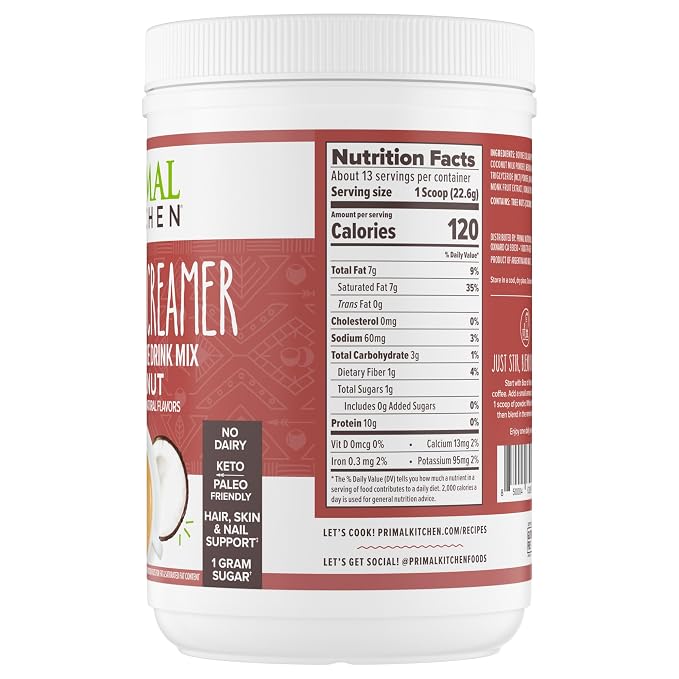 Primal Kitchen Hazelnut Collagen Creamer Powder, Collagen Peptide Drink Mix with MCT Oil,10.34 Ounces