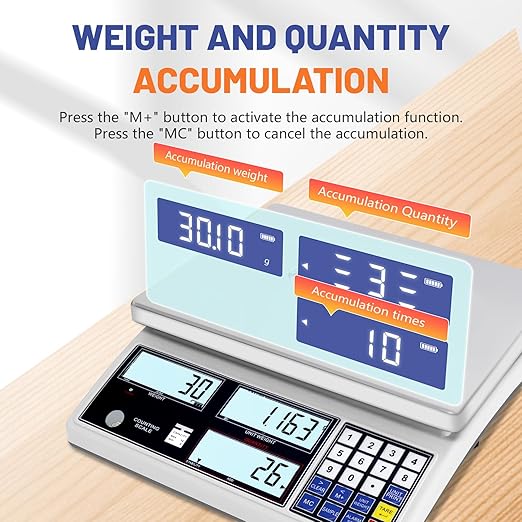 Industrial Counting Scale for Small Part (30kg, 66lb,1g), g/kg/lb,Coin Scale Built-in Battery,Digital Inventory Scale with Alarm Mode, RS-232 Interface for Printer Connectivity