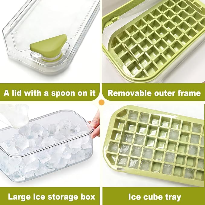 Ice Cube Trays Press Easy Release, Making 100 pcs Ice Trays for Freezer for Chilling Cocktail Whiskey Coffee Include 2 Layer Ice Cube and Storage Container, BPA Free