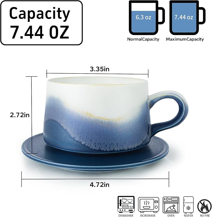 Ceramic Mug Set of 2, Coffee Mugs with Handle, 7.4 OZ Coffee Cups for Mother's Day,Thanksgiving Day, Gift for women, Dishwasher and Microwave Cups