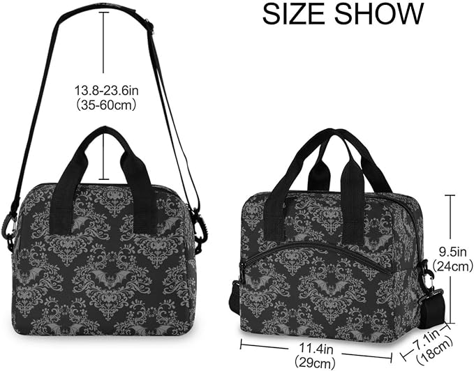 Goth Bat Insulated Lunch Bag Reusable Lunch Tote Bag Cooler Bag for Women Men Adult Lunch Box with Adjustable Shoulder Strap Leakproof Lunch Bag for Work Picnic Camping