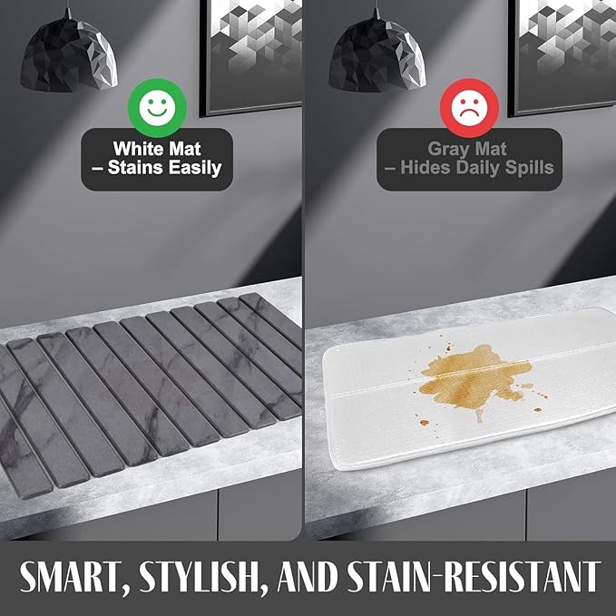 Extra Large Stone Dish Drying Mat for Kitchen Counter, 28"(L)×16"(W) Collapsible Quick Drying Dish Mats, Super Absorbent Drying Pad, Kitchen Counter Mats for Dishes, Bottles, Cups, Gray Mable