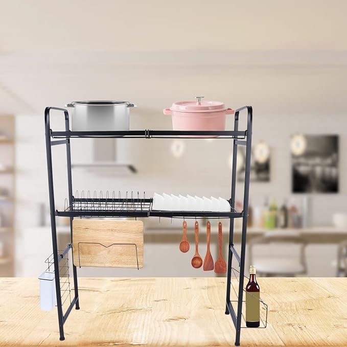2 Tier Stainless Steel Above Sink Dish Rack Sink, Over The Sink Dish Drainer Drying Rack, Organized Space-Saving Dish Rack, Expandable Over The Sink Dish Drainer Drying Rack