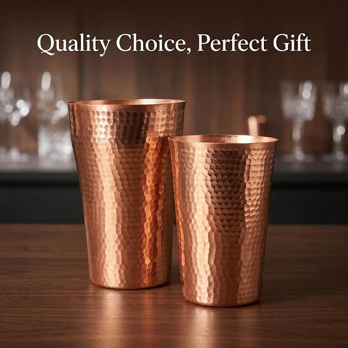YJX 9.5oz Pure Copper Cup for Drinking, Hammered Copper Tumbler, 100% Solid Copper Drinking Cup for Water, Whiskey, Cocktails, Vintage Bar Ware, Handcrafted Teacup Gift