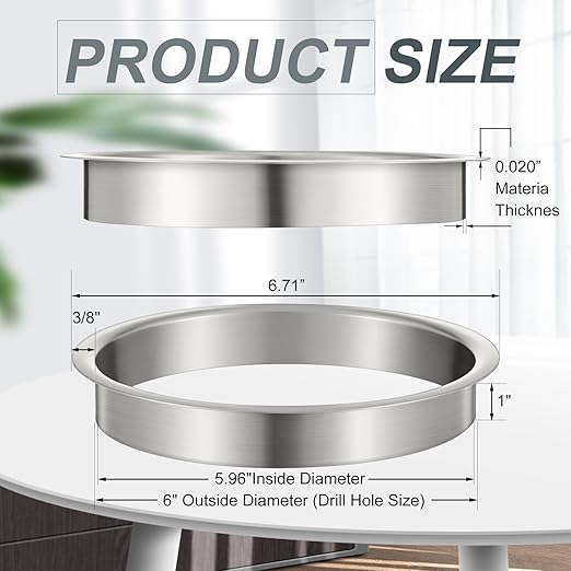 Honeydak 2 Pieces 6" (Nominal) Diameter x 1" Height 304 Polished Stainless Steel 6" x 1" Trash Grommets for Countertop Inserted Trash Kitchen Cabinet Counter Bin, Ease to Install