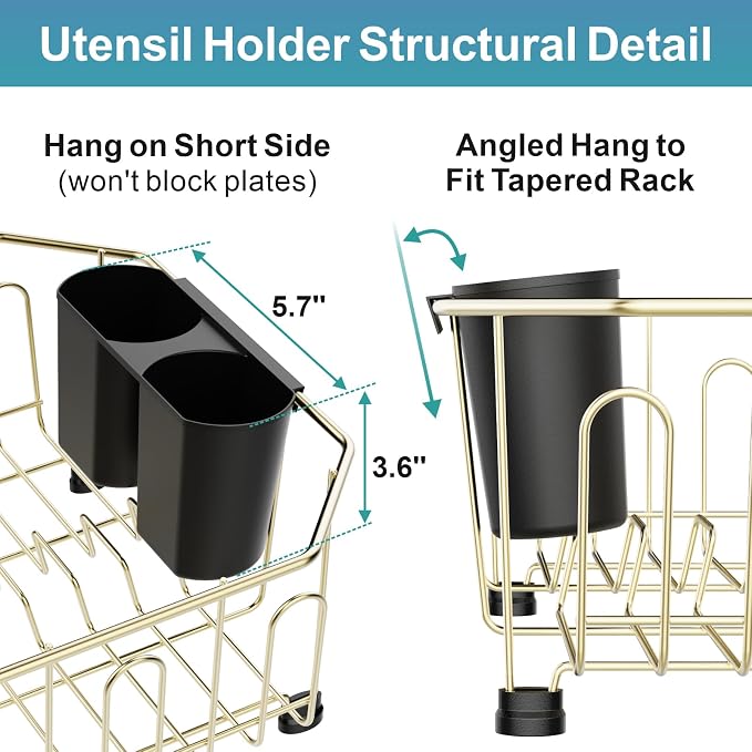 GSlife Small in Sink Dish Drying Rack - Stainless Steel Compact Dish Drainer for RV Kitchen Apartment Sink, Rust Resistant Inside Sink Rack, 1–2 Person Households, 11.6" W x 13.4" L, Champagne Gold