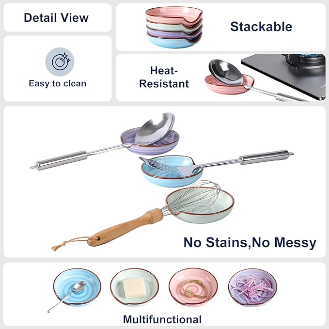 Selamica Ceramic Spoon Rest, 4.8 Inch Spoon Rest for Stove Top, Spoon Holder for Kitchen Counter, Coffee Spoon Holder, Heat-Resistant Cooking Utensil Rest for Ladles Tong, Set of 4, Gradient Color