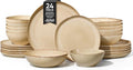 Herogo Dinnerware Sets for 6, 24pcs Stoneware Dinner Dish Set, Irregular Handmade Plates and Bowls Dishware, Crack and Scratch Resistant, Microwave & Dishwasher Safe, Cream Khaki