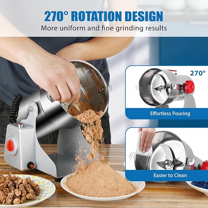 Electric Grain Mill Grinder, 800g Stainless Steel Grain Mill, 3000W High Speed Commercial Grinder Machine, Pulverizer Spice Herb for Dry Grains Cereals Coffee Corn Pepper, Swing Type