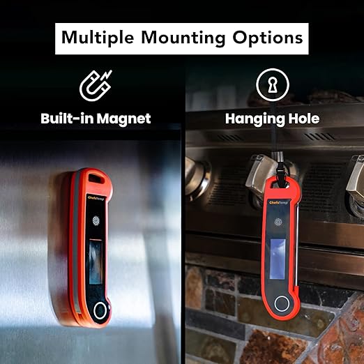 ChefsTemp Digital Instant Read Meat Thermometer, NSF Certified IP67 Waterproof Digital Food Thermometerwith Ambidextrous Backlit for Grilling, Food, BBQ, Kitchen Cooking, Oil Deep Frying & Candy (Red)