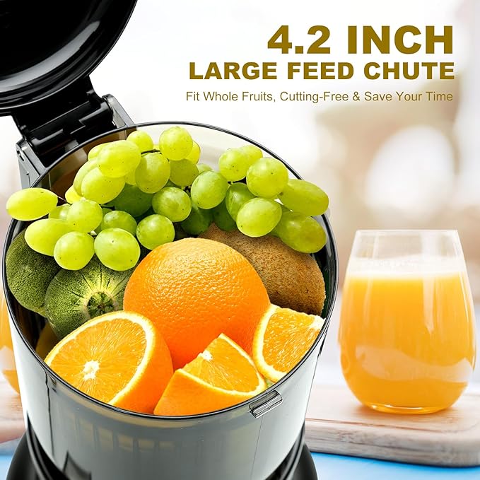 Juicer Machines, Cold Press Juicer with 4.2'' Large Feed Chute, Fit Whole Fruit Slow Juice Extractor Machine, 250W Masticating Juicers Easy To Clean, BPA Free, High Juice Yield