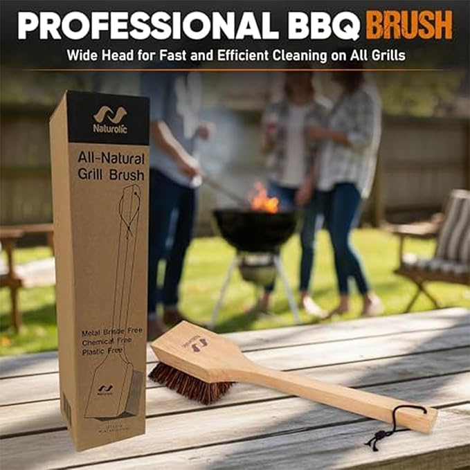 All-Natural Wooden Grill Brush and Grill Cleaner | Works as Scraper Tool for Tough Grill Residue | Bristle-Free Grill Brush for Outdoor Grill | Safe Grill Rescue Brush and BBQ Cleaner