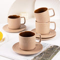 8oz Cappuccino Cups with Saucers Set of 4, 8 Ounce Stackable Embossed Ceramic Coffee Mugs for Specialty Coffee Drinks, Latte Mugs, Cafe Mocha and Tea, Dishwasher & Microwave Safe (Brown)