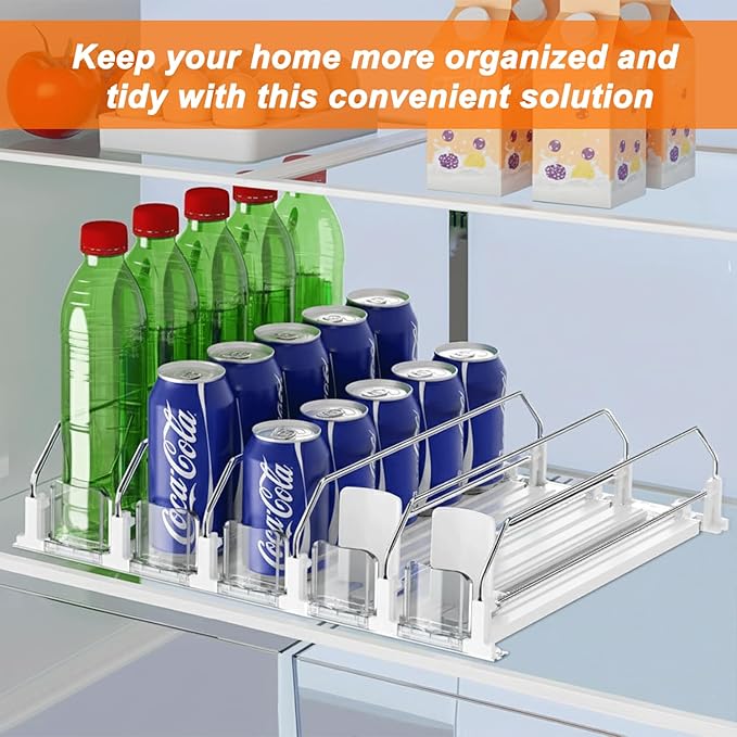 Drink Organizer For Fridge Large Capacity 5 Row Soda Can Organizer, Automatic Pusher Glide with Removable Dividers For Drink Organizer, Can Holders For Fridge, Space-Saving Can Dispenser For Kitchen