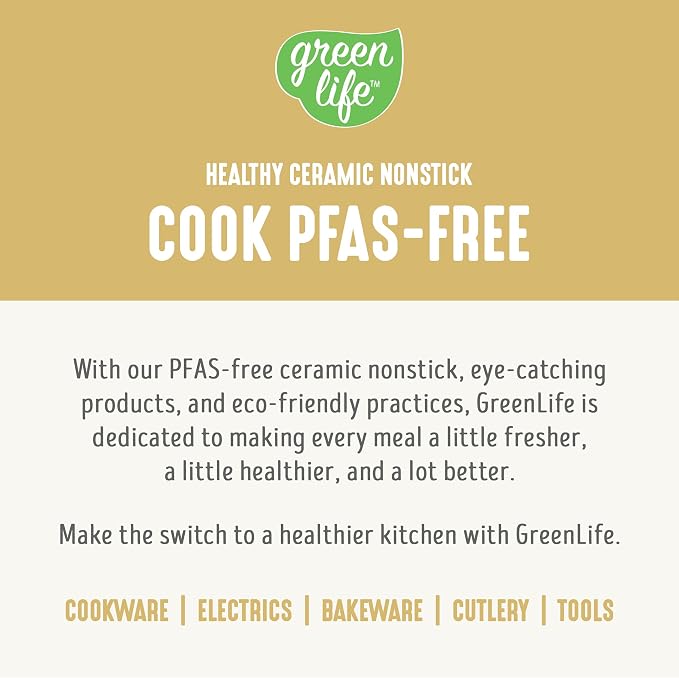 GreenLife 16 Piece Nonstick Cookware Set, Soft Grip Non-Toxic PFAS-Free Ceramic Pots & Pans, Dishwasher & Oven Safe, Frying, Sauce, Saute, Utensils, Glass Lids, Stay-Cool Handles, Wobble Free, Yellow