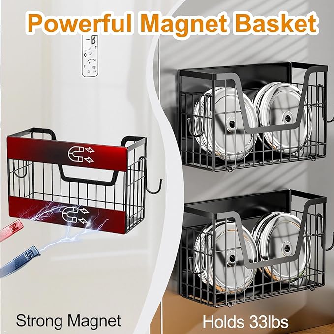 Magnetic Fridge Shelf for Fruit&Vegetable Storage Basket- Non-assembly Space Saving Magnetic Refrigerator Shelves,Fruit Basket 30lbs Capacity Side of Fridge Storage Container for Onion,Snacks(2 Pack)