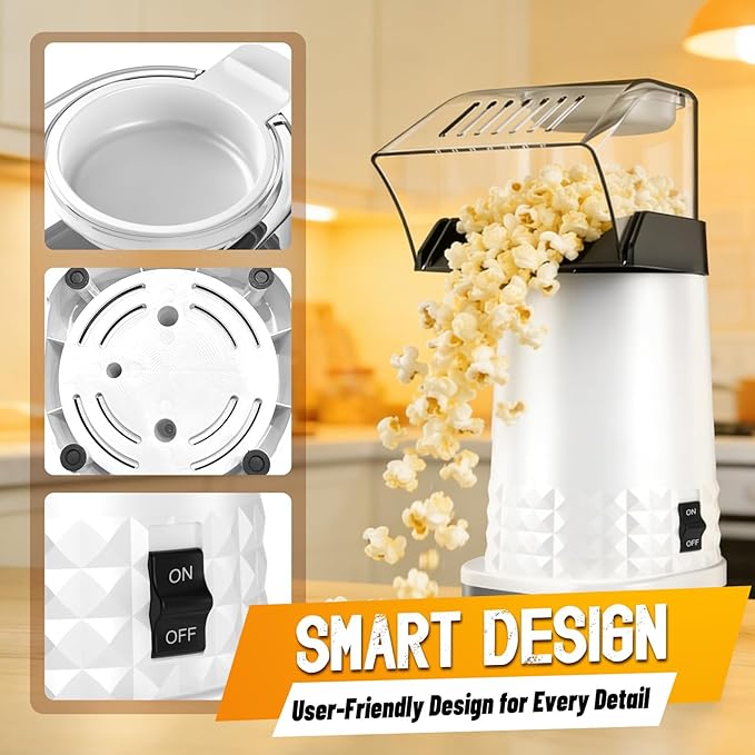 1200W Quick Popcorn Popper, ETL Certified Oil-Free Healthy Air Popper, 4.5-Quart Popcorn Maker for Movie Nights & Parties, White