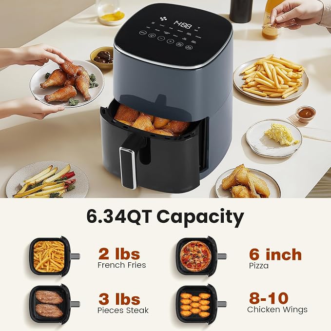 OLIXIS Air Fryer 6 Quart with Window Square Airfryer 12-in-1 Air Frys, Roast, Reheat, Dehydrate, Bake, Steam, Fries, Custard, Chicken, Wings, Sea Food, Vegetabels,400F, White