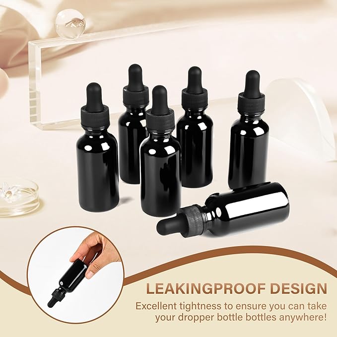 NOOEEISS 6 Pcs, 1oz Dropper Bottle, Black Glass Eye Dropper Bottle,Tincture Bottles with Dropper, Leak-Proof Design, Stronger Suction, for All Kinds of Mixed Liquids