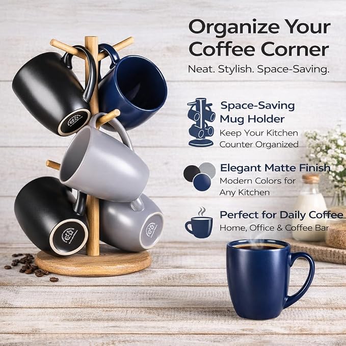 GBhome 16oz Coffee Mugs Set of 6, Large Ceramic Coffee Mugs for Man, Woman, Dad, Mom, Modern Coffee Mugs Set with handle for Tea/Latte/Cappuccino/Milk/Cocoa. Dishwasher&Microwave Safe,Multi-Color