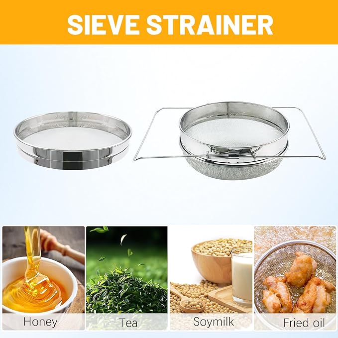 BeeTech Stainless Steel Honey Strainer Double Sieve, Beekeeping Extractor Equipment Mesh Filter for Beekeepers Honey Extraction