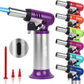 TBTeek Butane Torch with Fuel Gauge T907, One-hand Operation Kitchen Torch Lighter with Adjustable Flame for BBQ, Baking, Brulee Creme, Crafts and Soldering(Butane Gas Not Included), Purple