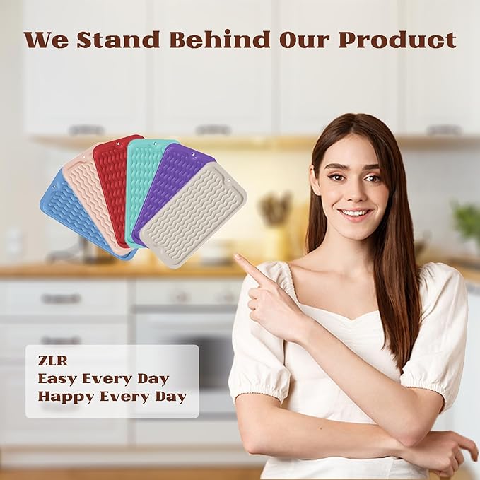 ZLR Silicone Sponge Holder & Sink Caddy Tray (6" x 12") - Narrow Dish Drying Mat for Kitchen Counter - Waterproof Soap Dispenser Organizer, Non-Slip Bathroom Vanity Tray (Mint Green)