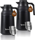 2 PCS Thermal Coffee Carafe Insulated Stainless Steel Coffee Carafe for Hot Liquid Vacuum Thermal Pot Creamer Pitcher Dispenser Keeping Hot Water Milk(Black/Black 68 oz)