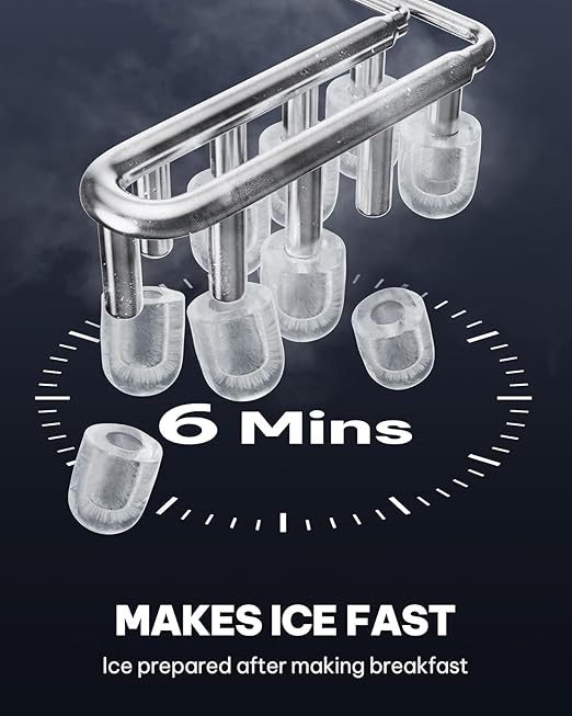 Silonn Ice Maker Countertop, Stainless Steel Portable Ice Machine with Carry Handle, Self-Cleaning Ice Makers with Basket and Scoop, 9 Cubes in 6 Mins, 26 lbs per Day