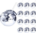 Disco Ball Cups, 20OZ Disco Party Cups with Lid and Reusable Straw Flash Ball Cocktail Cup for Party Nightclub Bar Supplies Wine Drinking Syrup Tea Bottle (12, Sliver)
