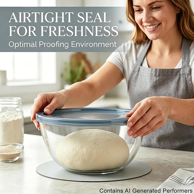 Large Glass Bowl for Sourdough Bread Making, 4.7 Quart Glass Mixing Bowl with Lid, Glass Dough Proofing Container, Clear Borosilicate Glass Bowl with Silicone Mat for Baking Gift Women