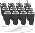 Amtidy 12 Pack 30oz Travel Mug, Powder Coated Stainless Steel Vacuum Double Wall Bulk Tumbler, Durable Insulated Coffe Cup with Splash Proof Lids straw and cleaning brush，for Home, Office, Party