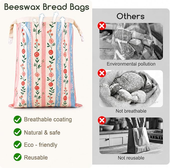 Beeswax Bread Bags for Sourdough, 2 Pack Reusable Bread Bag for Storage XL 17x13 Inch, Powder Blue Bread Bags for Homemade Sourdough - Keep Fresh, Freezer Safe