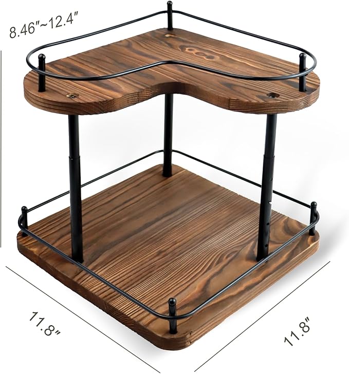 2 Tier Wooden Spice Rack Organizer, 360° Rotating Lazy Susan, 11.8 Inch Large Capacity Countertop Spice Shelf, Adjustable Height, Pine Wood, for Kitchen Bathroom Cosmetic Storage gift set