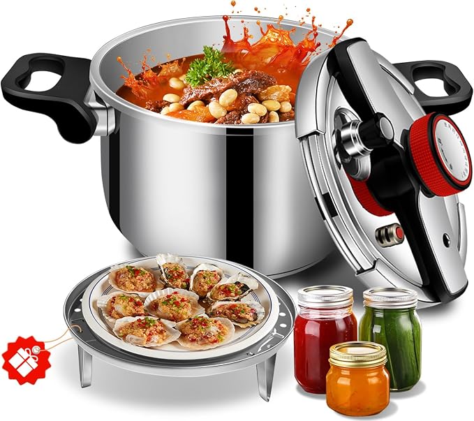 Stainless Steel Pressure Cooker 12 quart Commercial Stove Top Pressure Cooker for canning, Compatible with Gas & Induction, Fast Cooking for large 12+ quart, stainless steel