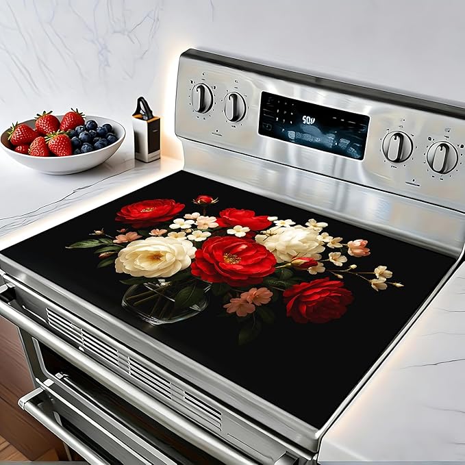 Stove Top Covers for Electric Stove, Heat-Resistant Glass Stove Top Cover Protector, Induction Cooktop Protector Mat for Kitchen 28.3 x 20.5 inches (rose)