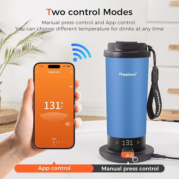 Happiness Self-Heating Travel Mug 20oz,Smart Rechargeable Electric Temperature Control Heated Coffee Cup